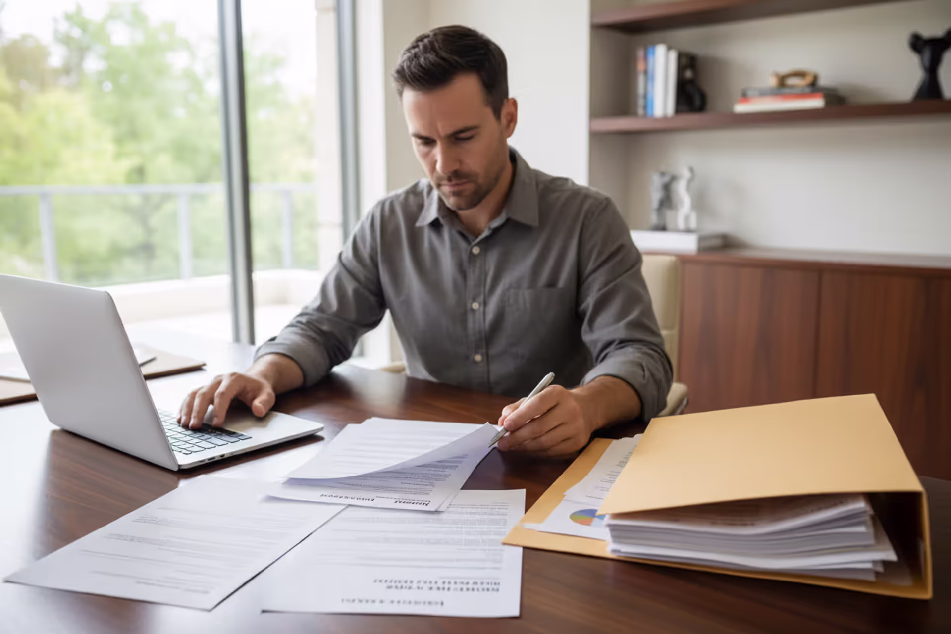 Homeowner reviewing home equity loan documents at a table