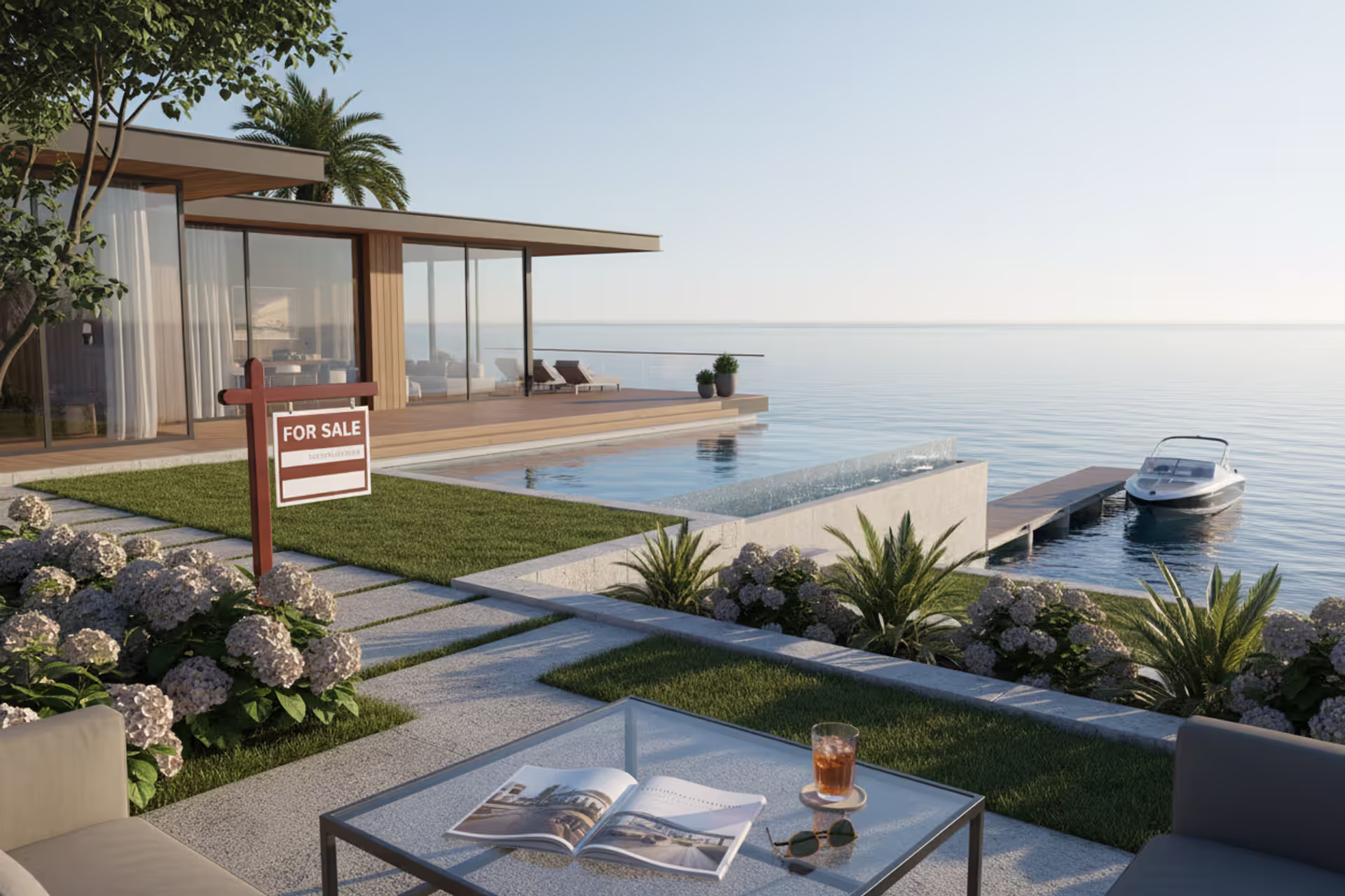 Family vacation home near water with landscaped yard